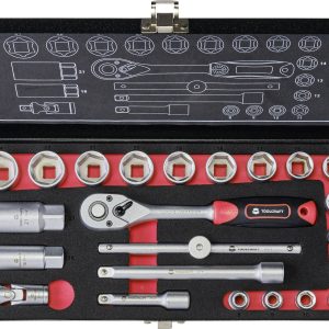 Klucze nasadowe z grzechotką TOOLCRAFT 826373, 3/8″ (10 mm), stal chromowo-wanadowa, 23 szt. Klucze nasadowe z grzechotką TOOLCRAFT 826373, 3/8″ (10 mm), stal chromowo-wanadowa, 23 szt.