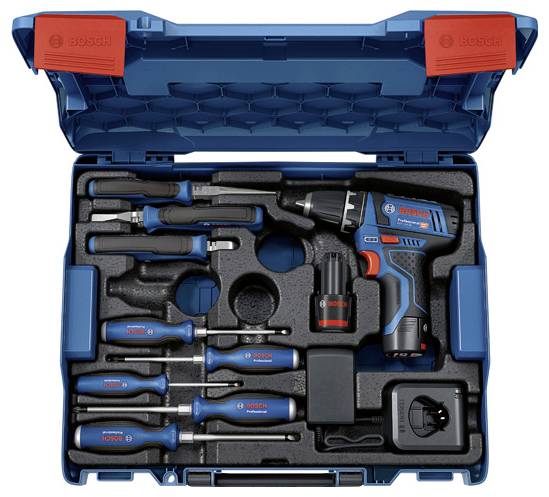Bosch Professional GSR 12V-15 Professional und Handwerkzeuge 060186810R Zestaw narzędzi Wiertarko-wkrętarka akumulatorow