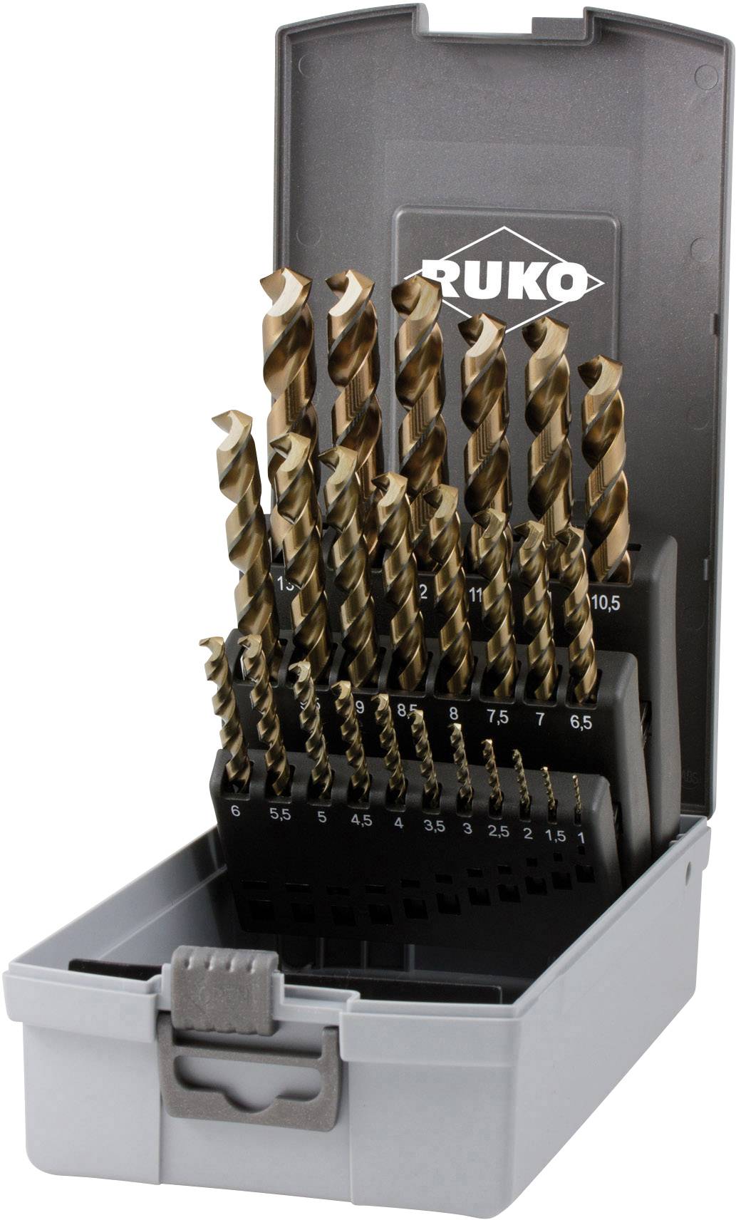 RUKO 228215RO HSSE-Co 5 Zestaw wierteł krętych do metalu 25 szt. 1 mm, 1.5 mm, 2 mm, 2.5 mm, 3 mm, 3.5 mm, 4 mm, 4.5 mm, - obrazek 1