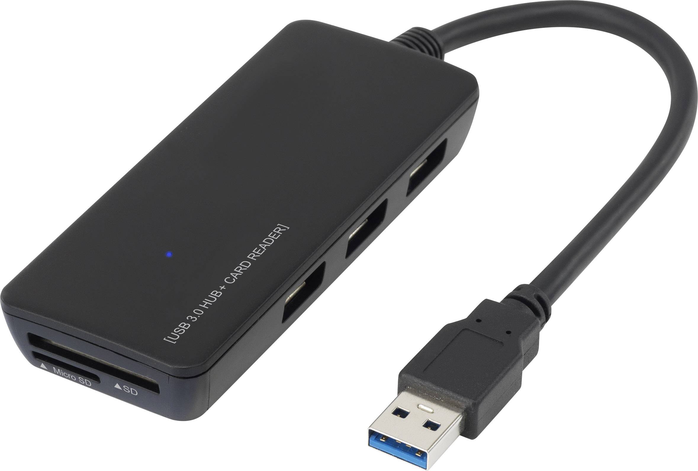 Renkforce RF-4027443 USB-Hub 3 Porty USB-A, SD, microSD USB 3.0 5 GBit/s wbudowany czytnik kart pamięci SD czarny - obrazek 1