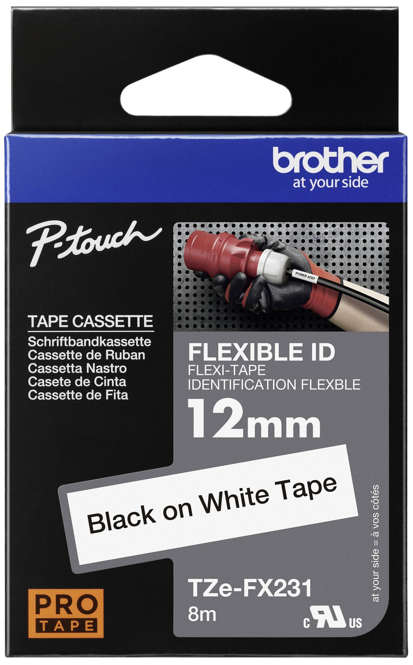 Taśma do nadruku Brother TZEFX231, 12 mm x 8 m, Kolor taśmy: biały / Kolor nadruku: czarny - obrazek 1