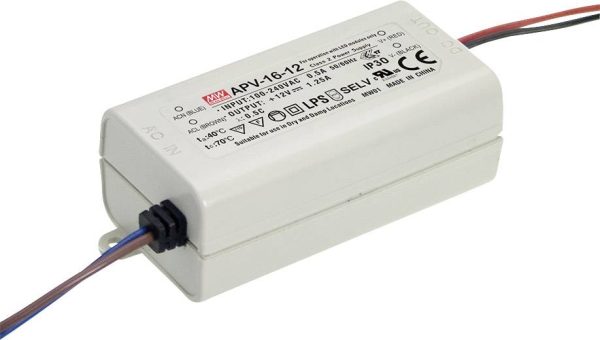 MEAN WELL APV-16-12 Transformator LED Stałonapięciowy 15 W 0 – 1.25 A 12 V/DC nie nadaje się do ściemniania, Zabezpiecze