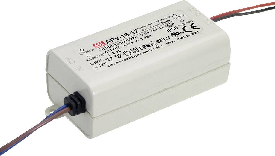 MEAN WELL APV-16-12 Transformator LED Stałonapięciowy 15 W 0 - 1.25 A 12 V/DC nie nadaje się do ściemniania, Zabezpiecze - obrazek 1