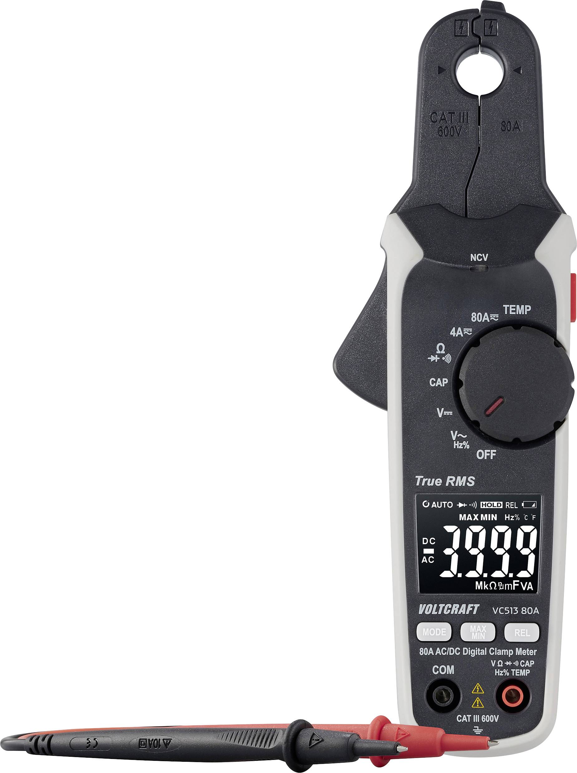 VOLTCRAFT VC513 80A Miernik cęgowy Rozdzielczość 1 mA CAT III 600 V;Wyświetlane liczby: 4000 wysoka precyzja dla prądu s - obrazek 1