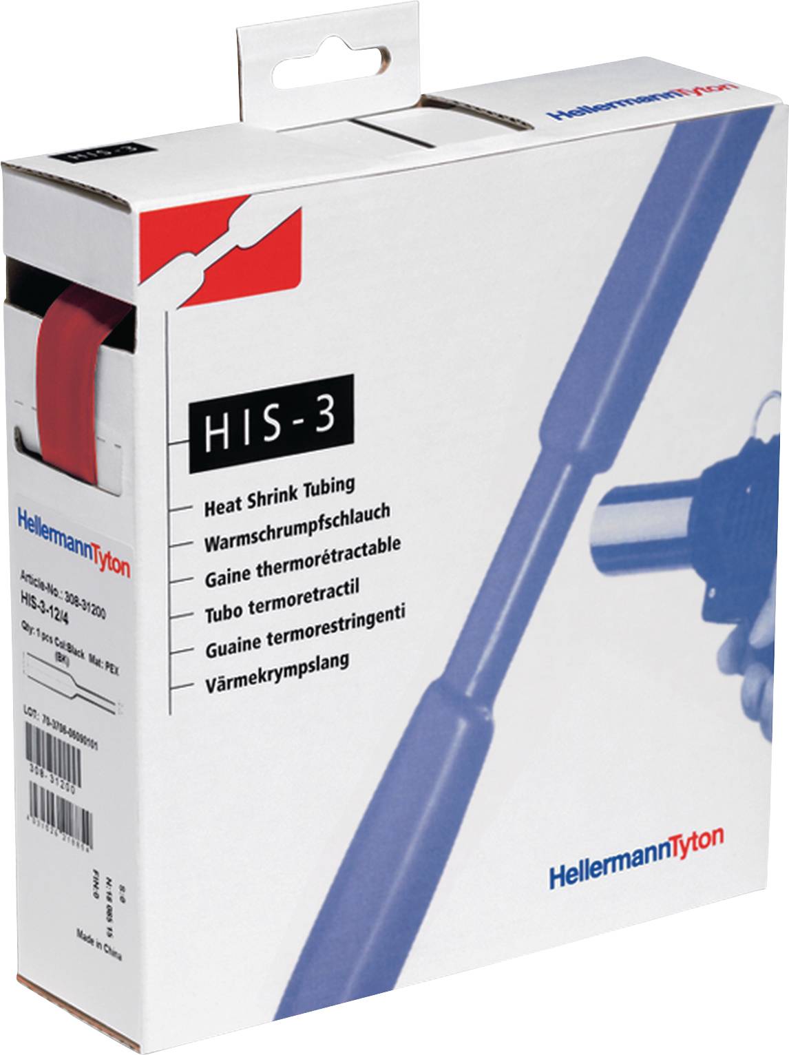 HellermannTyton 308-31802 Rurka termokurczliwa bez kleju HIS-3-18/6-PO-X-RD, 3:1, od 18 mm do 6 mm, 4 m - obrazek 1