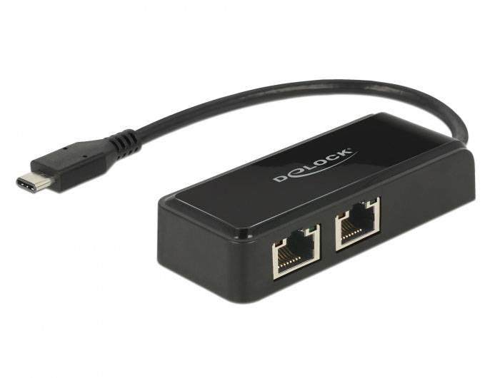 Delock USB 2.0 adapter [1x złącze męskie USB-C - 1x złącze żeńskie RJ45] 63927 0.2 m - obrazek 1