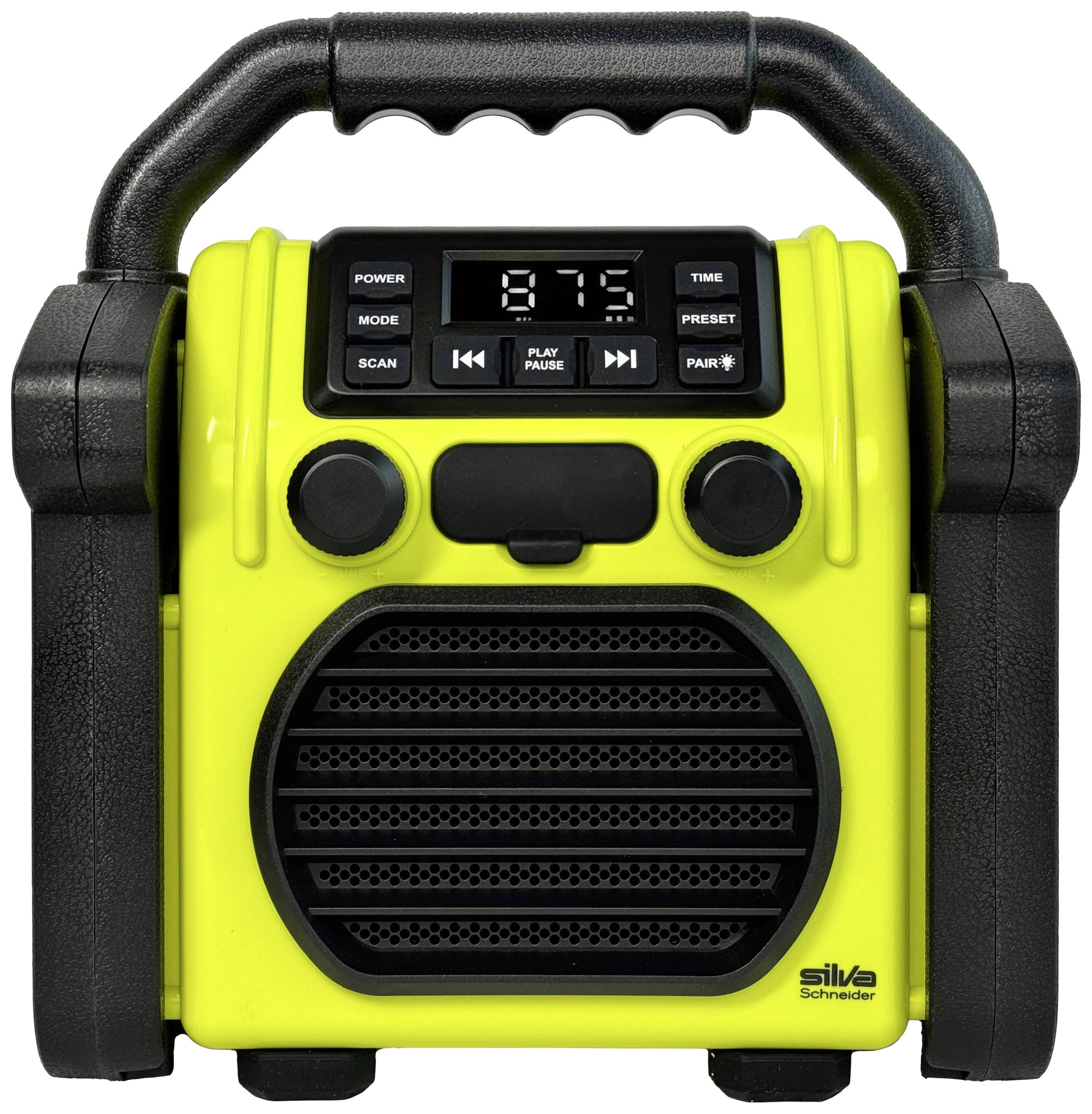 Radio na budowę Silva Schneider BR 230 BT neon-gelb FM funkcja budzika, funkcja ładowania akumulatora, wielokrotne ładow - obrazek 1