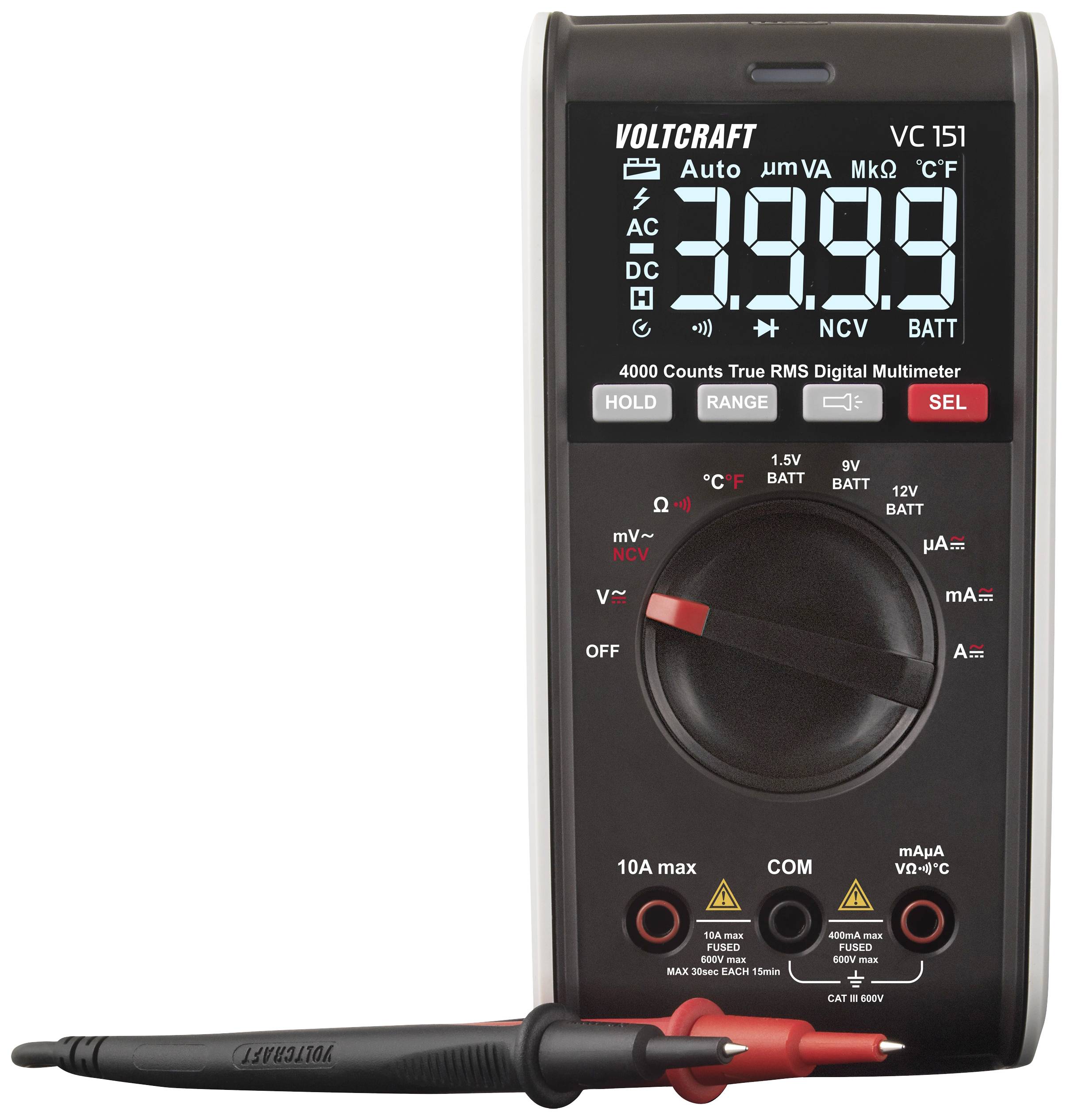 Multimetr VOLTCRAFT VC151 VC-12232385, CAT III 600 V, 1 mV - 600 V, 0.1 µA - 10 A - obrazek 1