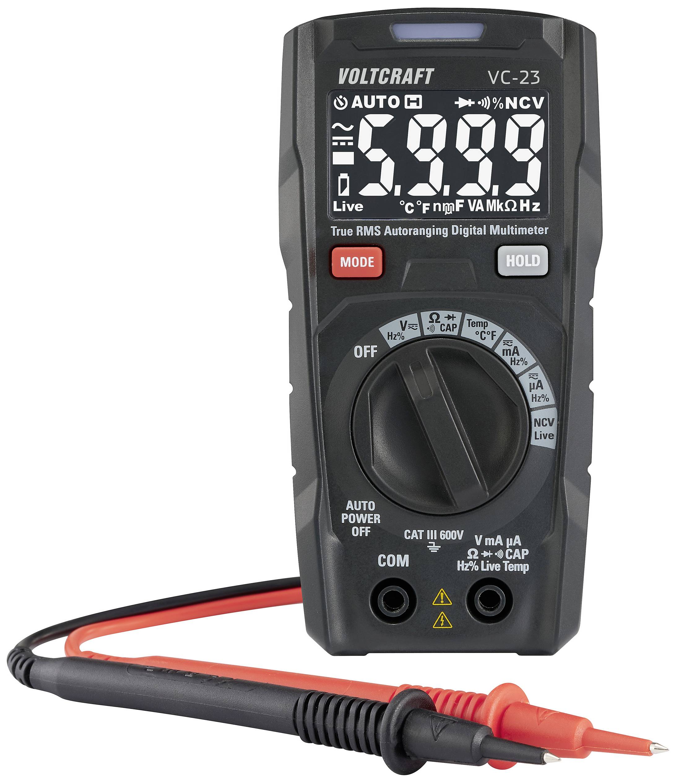 VOLTCRAFT VC-23 Multimetr cyfrowy CAT III 600 V Wyświetlane liczby: 6000 - obrazek 1