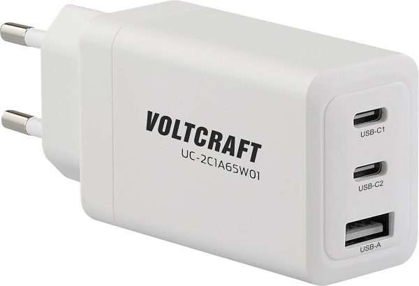 VOLTCRAFT UC-2C1A65W01 Ładowarka USB 65 W 1x USB-A, 2x USB-C® Fast Charge, Power Delivery 3.0 biały dom GaN