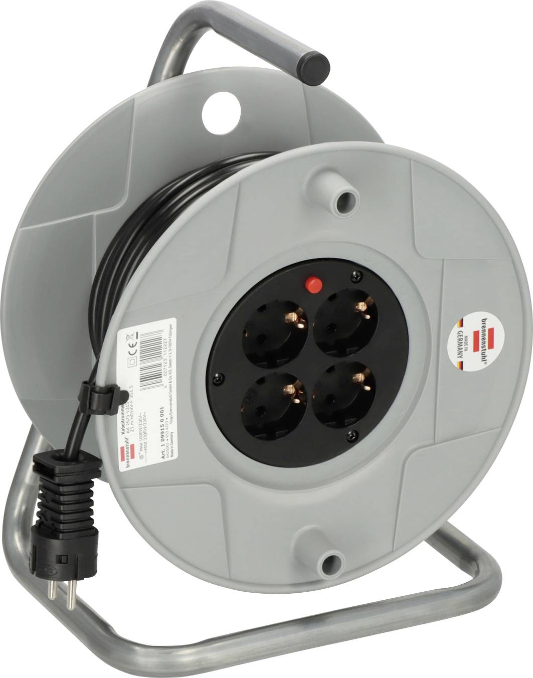 Bęben kablowy, Brennenstuhl 1099150001, H05VV-F 3 G 1,5 mm2, 4 gniazda, do 3200 W, 25 m - obrazek 1