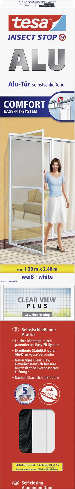 Moskitiera do drzwi Tesa Comfort z ramą aluminiową, 2,4 m x1,2 m, biała - obrazek 1