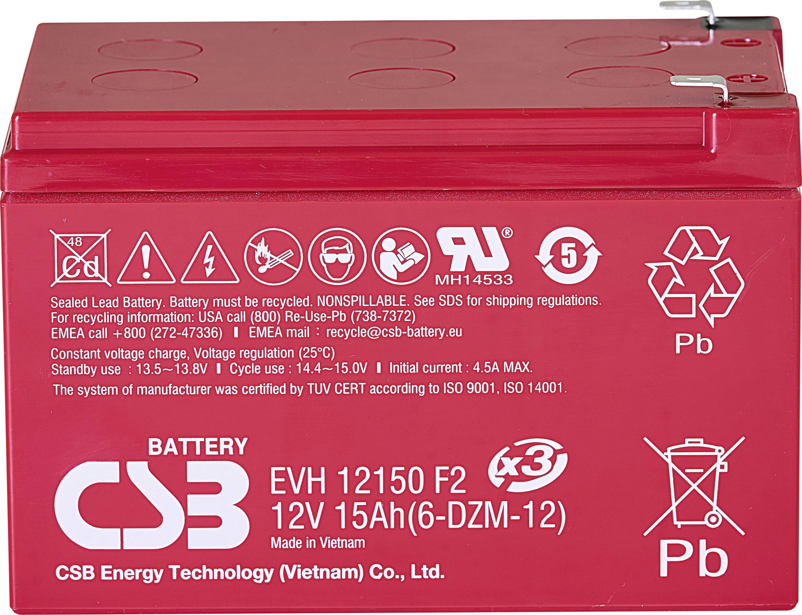 Akumulator ołowiowy CSB Battery EVH 12150 EVH12150X3, AGM, 12 V, 15 Ah - obrazek 1