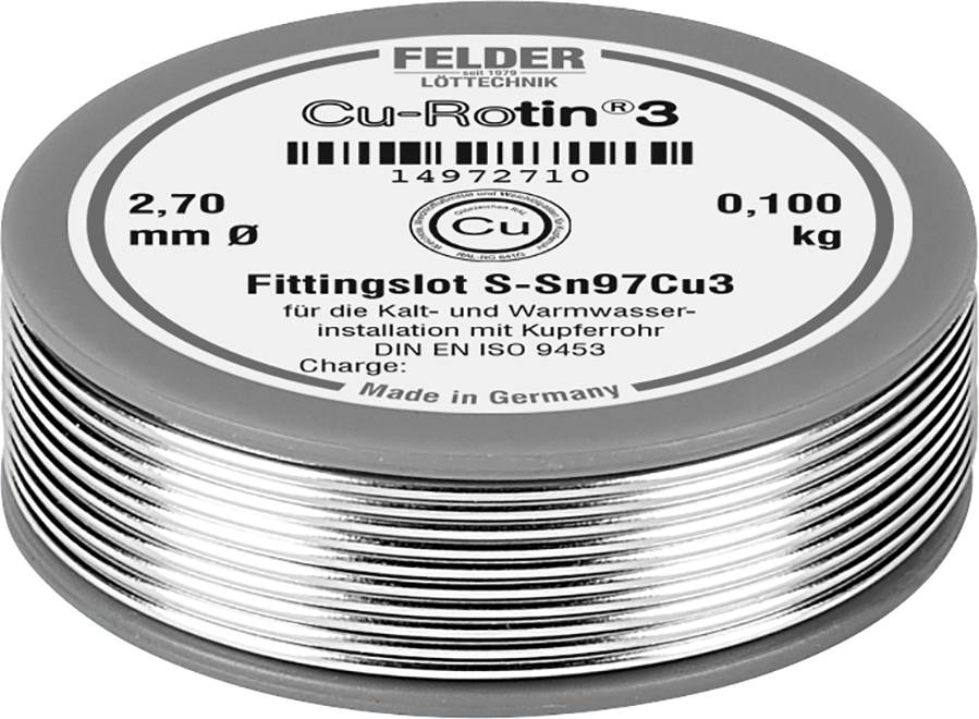 Cyna lutownicza bezołowiowa Felder Cu-Rotin® 3 szpula Sn97Cu3 0.100 kg 2.7 mm - obrazek 1