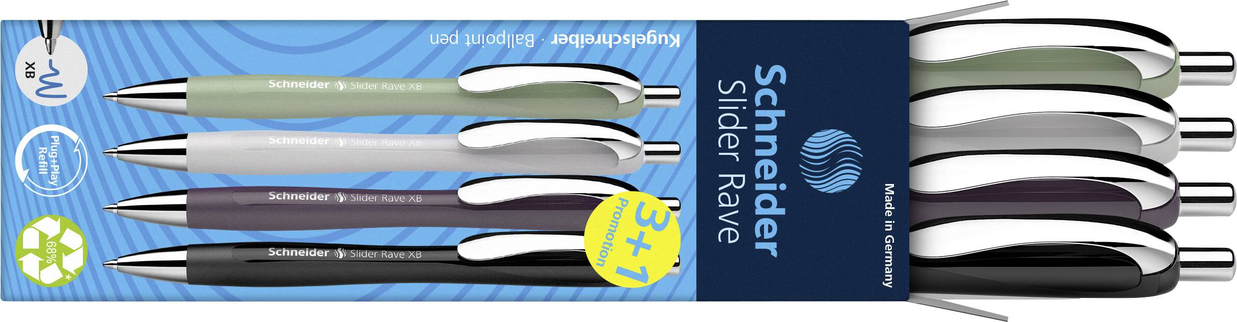 Schneider Schreibgeräte Slider Rave XB Trend 25, Box 4 Stück sortiert 132684 Długopis Kolor zapisu: niebieski 4 szt. - obrazek 1