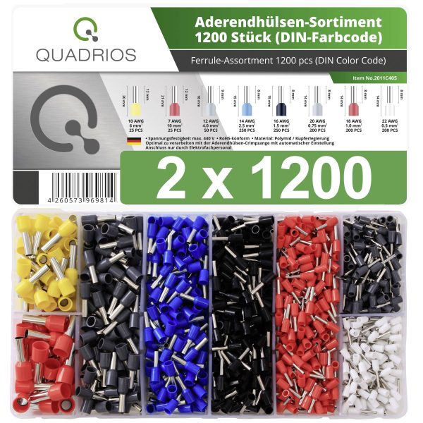 Quadrios 22C470 Zestaw końcówek rurkowych 22C470, z częściową izolacją , 0.5 mm², 2400 szt.