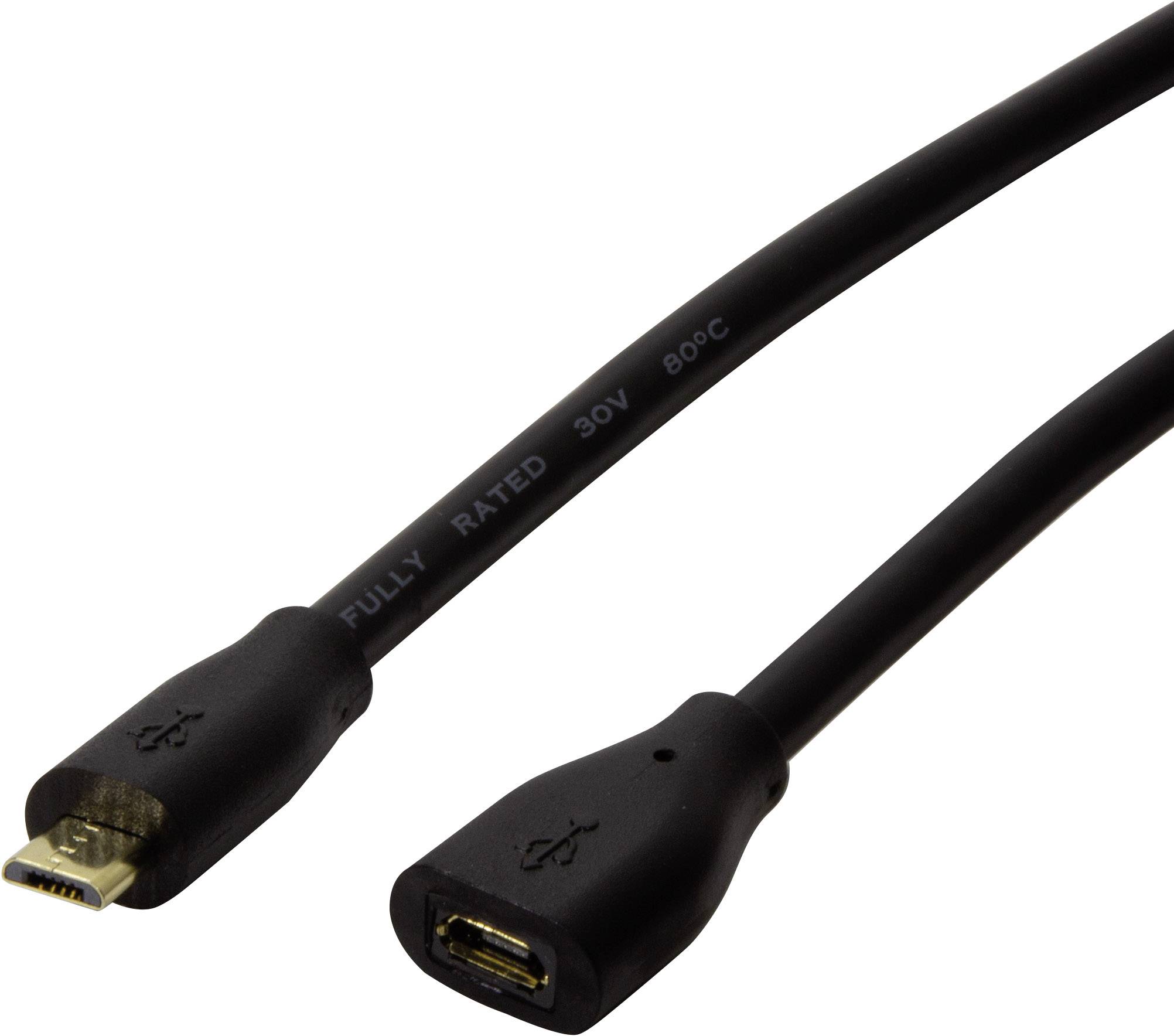 LogiLink Kabel USB USB 2.0 Złącze męskie USB Micro-B, Złącze żeńskie USB Micro-B 5.00 m czarny CU0125 - obrazek 1