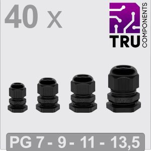 TRU COMPONENTS TC-13448348 Dławnica kablowa PG7, PG9, PG11, PG13.5 poliamid czarny 40 szt. TRU COMPONENTS TC-13448348 Dławnica kablowa PG7, PG9, PG11, PG13.5 poliamid czarny 40 szt.
