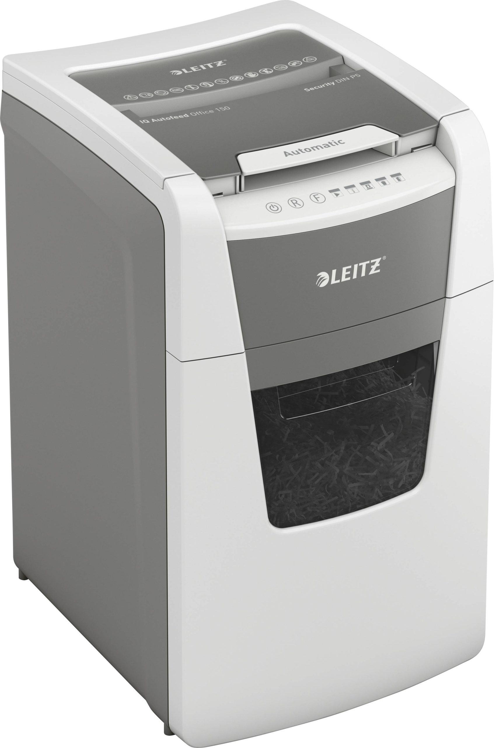 Leitz IQ Office 150 Autofeed P5 Niszczarka 150 ark. Mikronacięcia 2 x 15 mm P-5 44 l Niszczy także spinacze do papieru, - obrazek 1