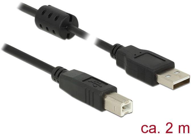 Delock Kabel USB USB 2.0 Złącze męskie USB-A, Złącze męskie USB-B 2.00 m czarny z rdzeniem ferrytowym 84897 - obrazek 1