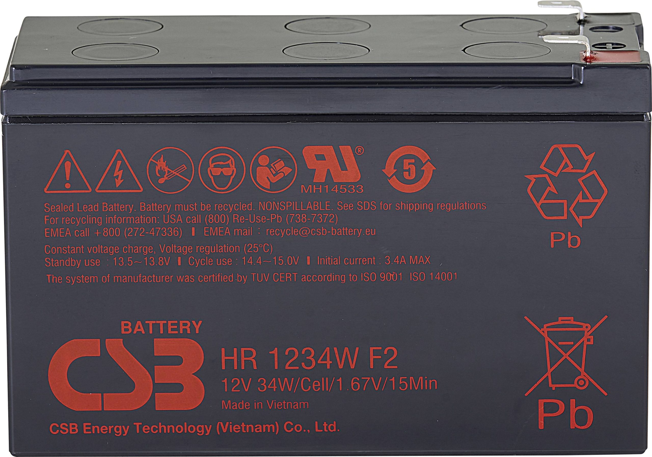 Akumulator ołowiowy CSB Battery HR 1234W high-rate HR1234WF2, AGM, 12 V, 8.4 Ah - obrazek 1