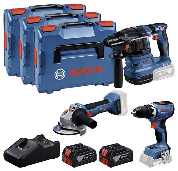 Bosch Professional GSR + GBH + GWS + 2x GBA 5.0 Ah + GAL 18V-40 0615A5009G Zestaw narzędzi