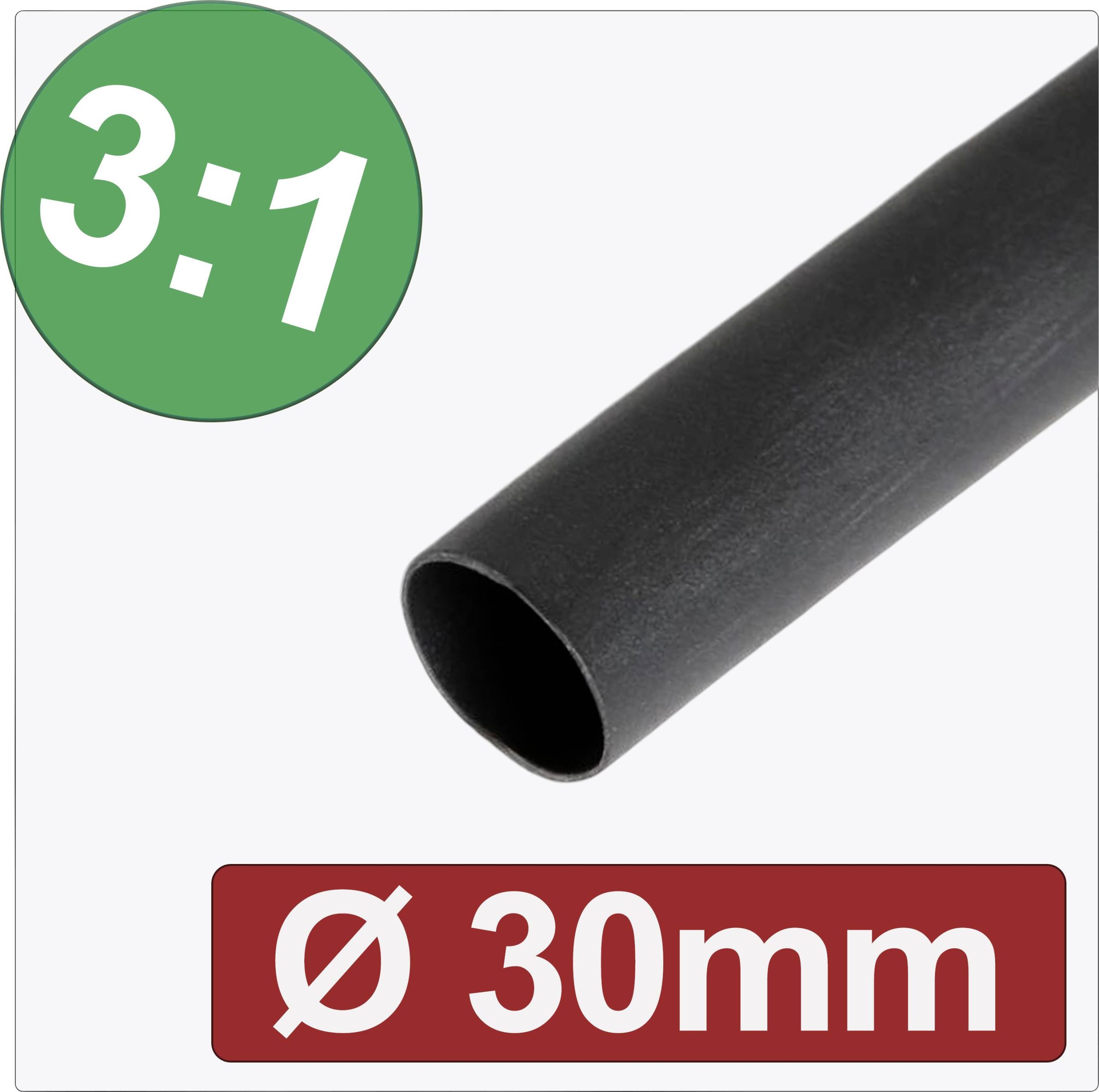 Quadrios 24CA293 Rurka termokurczliwa z klejem czarny 30 mm 10 mm Współczynnik skurczu:3:1 Produkty w metrach bieżących - obrazek 1