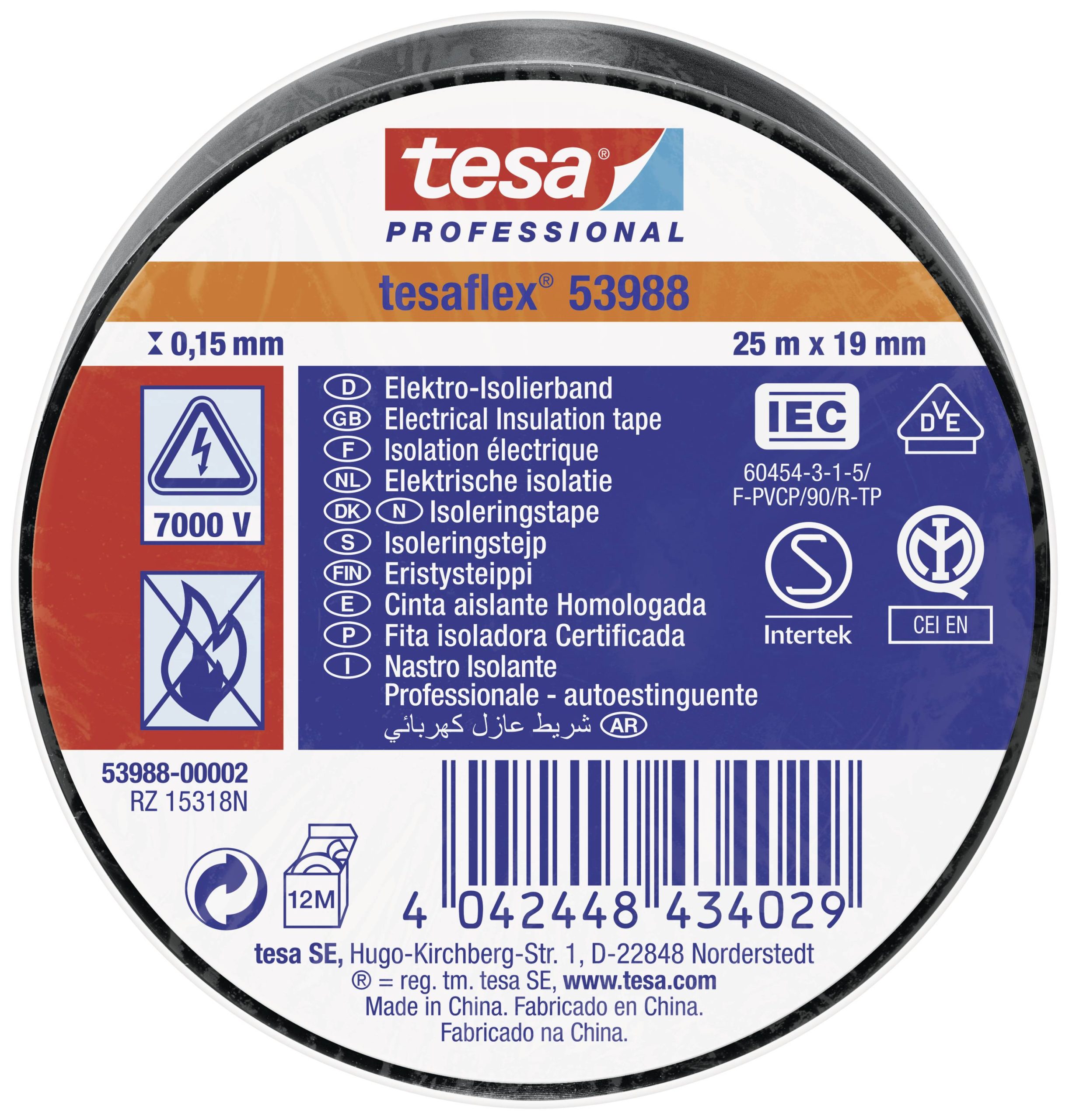 Taśma izolacyjna tesa 53988-00002-00 tesaflex IEC (D x S) 25 m x 19 mm 25 m 1 szt. - obrazek 1