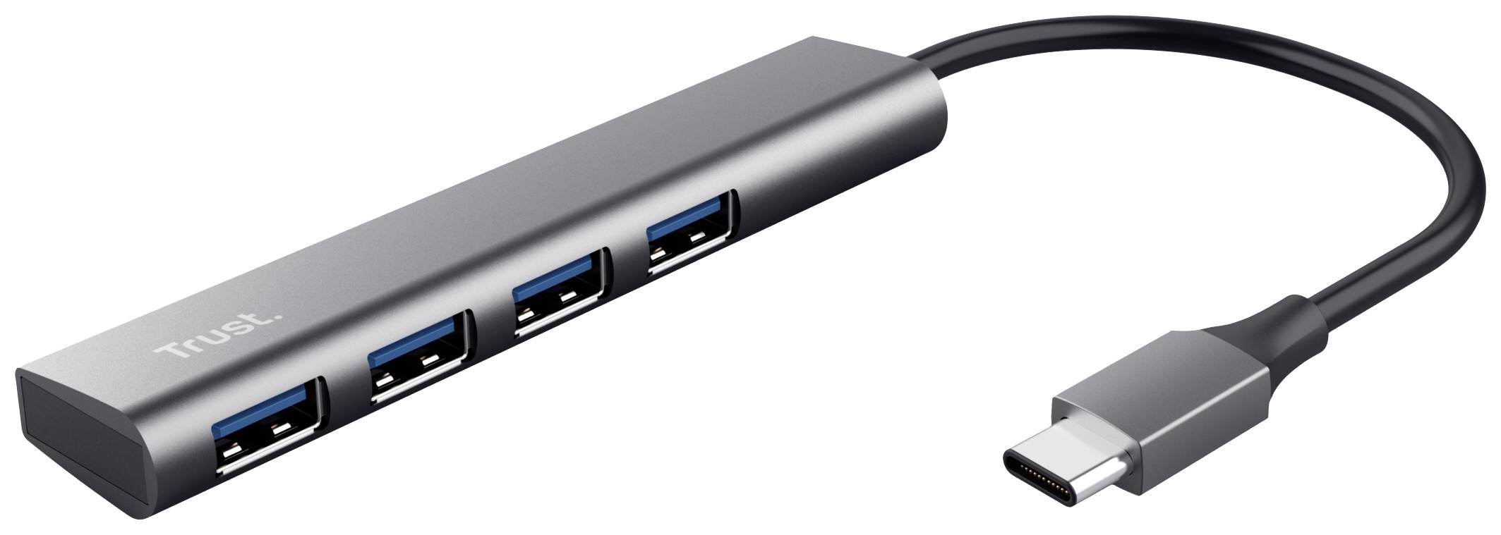 Trust 24948 USB-Hub 4 porty USB-A USB 3.2 Gen1 5 GBit/s z wtyczką USB-C ciemnoszary Halyx-4-port - obrazek 1