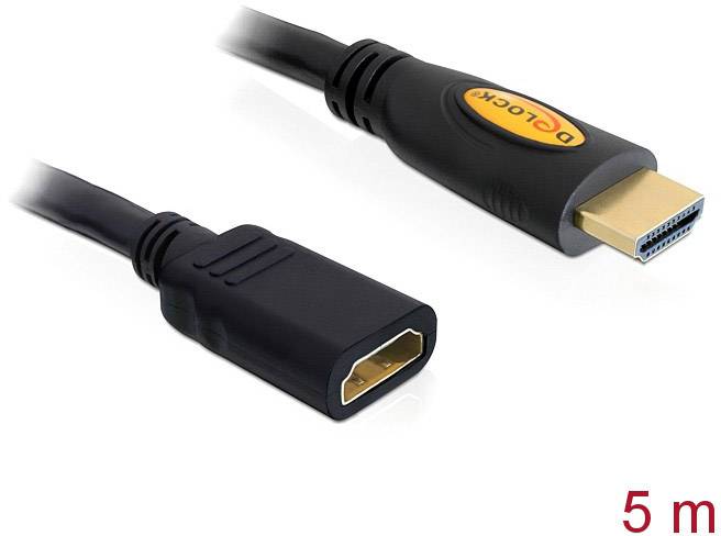 Delock HDMI przedłużacz Wtyczka HDMI-A, Gniazdo HDMI-A 5.00 m czarny 83082 4K UHD, styki pozłacane Kabel HDMI - obrazek 1
