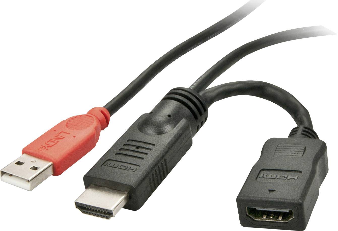 Kabel HDMI LINDY LINDY HDMI M/F Stromeinspeisungsadapter 41080, HDMI-A do HDMI-A, 0.15 m - obrazek 1