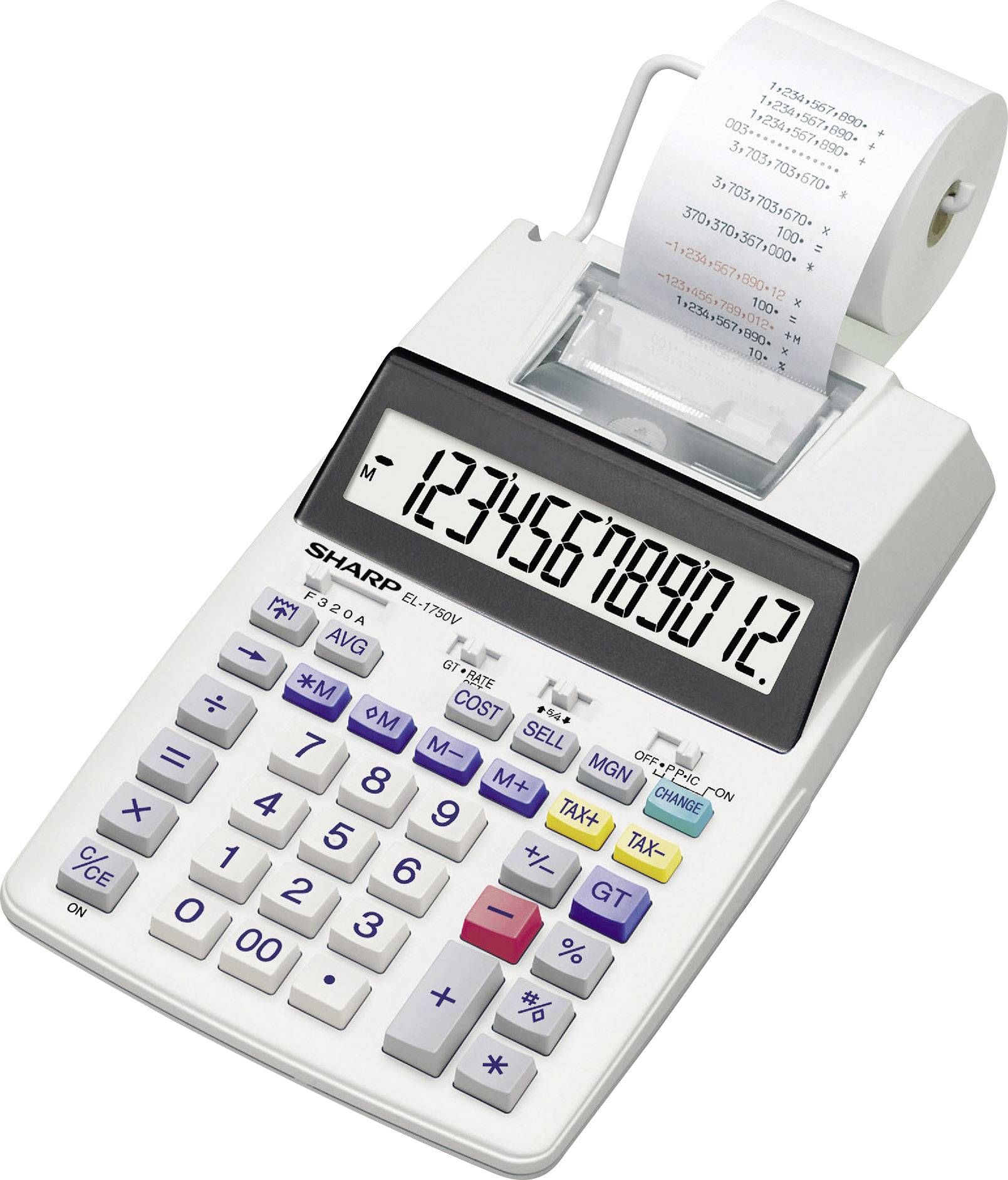 Sharp EL 1750 V Kalkulator stacjonarny drukujący biały Wyświetlacz: 12 bateryjne, z sieci elektrycznej (opcjonalnie) (S - obrazek 1
