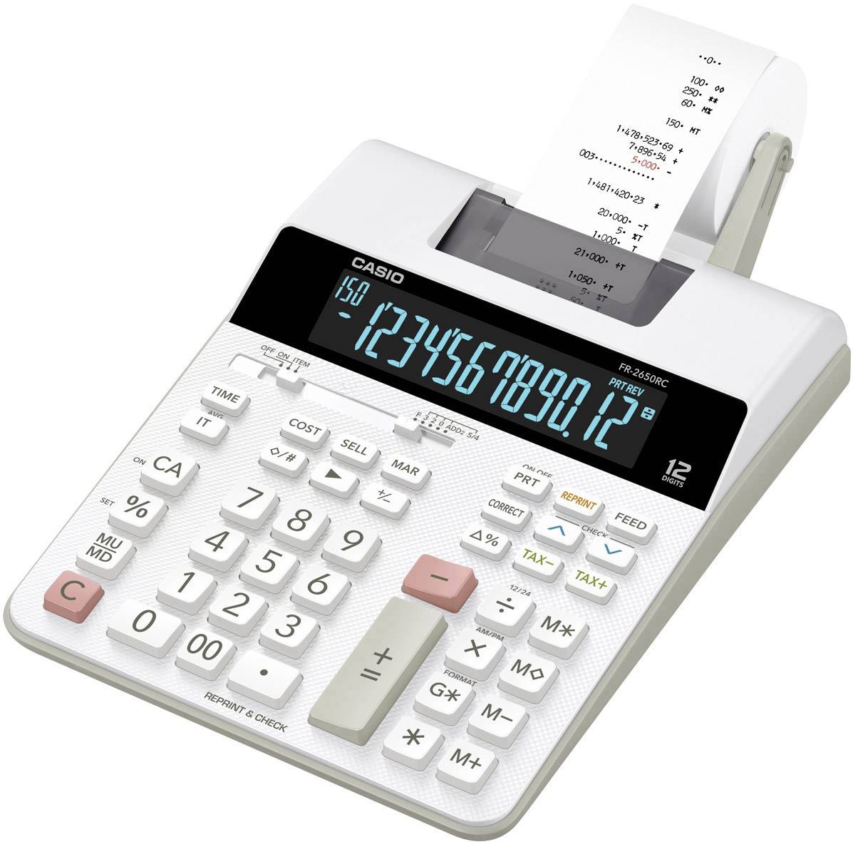 Casio FR 2650 RC Kalkulator stacjonarny drukujący biały Wyświetlacz: 12 z sieci elektrycznej (S x W x G) 195 x 65 x 313 - obrazek 1