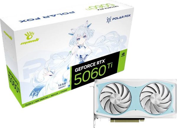 Manli Karta graficzna Nvidia GeForce RTX 5060 Ti Polar Fox OC 16 GB GDDR7 RAM PCIe x8 HDMI, DisplayPort Podkręcona, Tryb