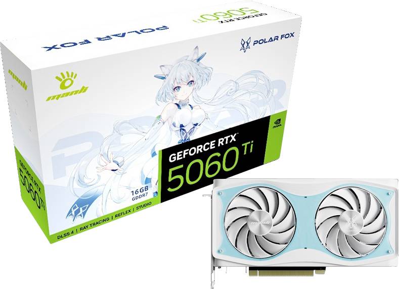 Manli Karta graficzna Nvidia GeForce RTX 5060 Ti Polar Fox OC 16 GB GDDR7 RAM PCIe x8 HDMI, DisplayPort Podkręcona, Tryb - obrazek 1