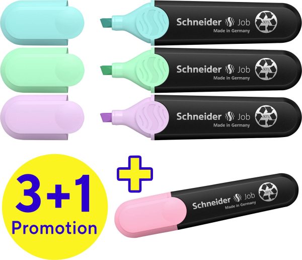 Schneider Schreibgeräte Marker do tekstu Textmarker Job pastel 4er Etui sortiert, 3+1 Aktion 115074 4 szt.