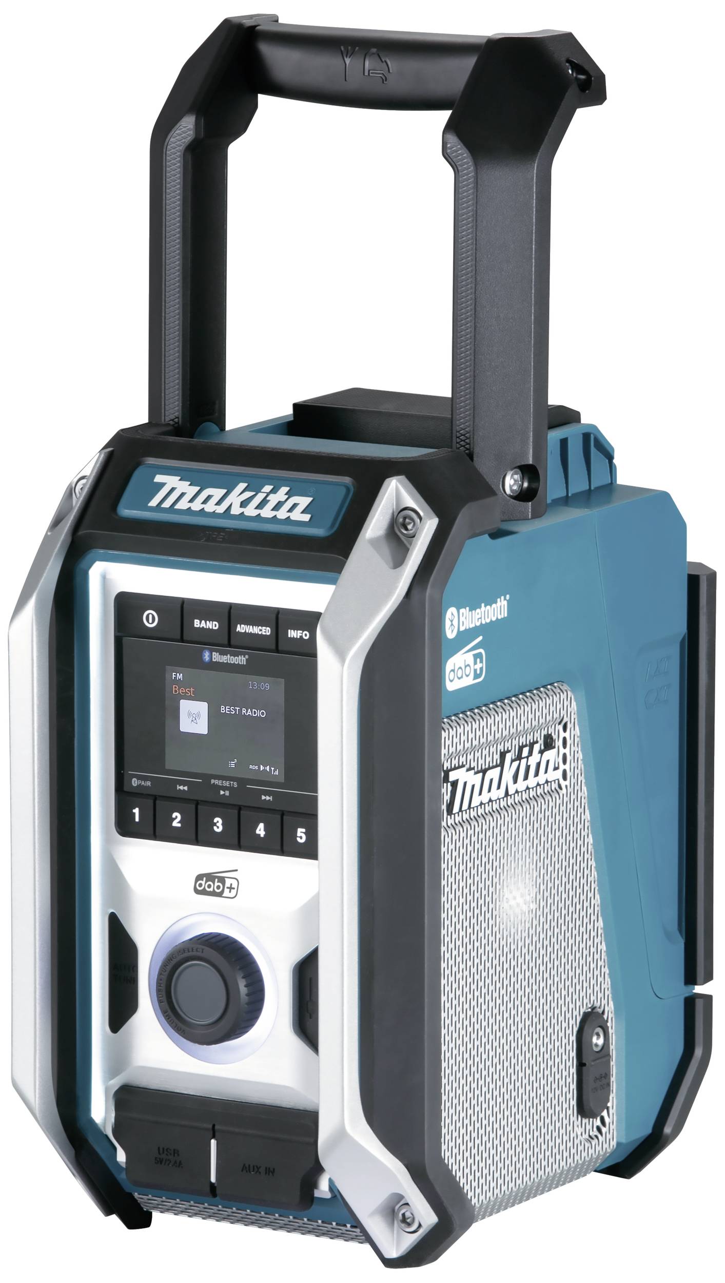 Radio na budowę Makita DMR115 DAB, DAB+ ochrona przeciwbryzgowa, wstrząsoodporny turkusowy, czarny, srebrny - obrazek 1