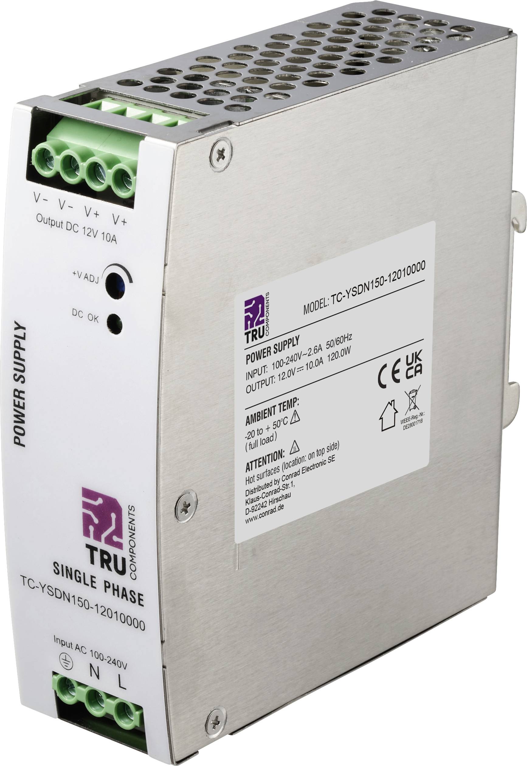 TRU COMPONENTS TC-13807984 Zasilacz na szynę DIN 12 V/DC 10 A 120 W Ilość wyjść:1 x Opis 1 szt. - obrazek 1