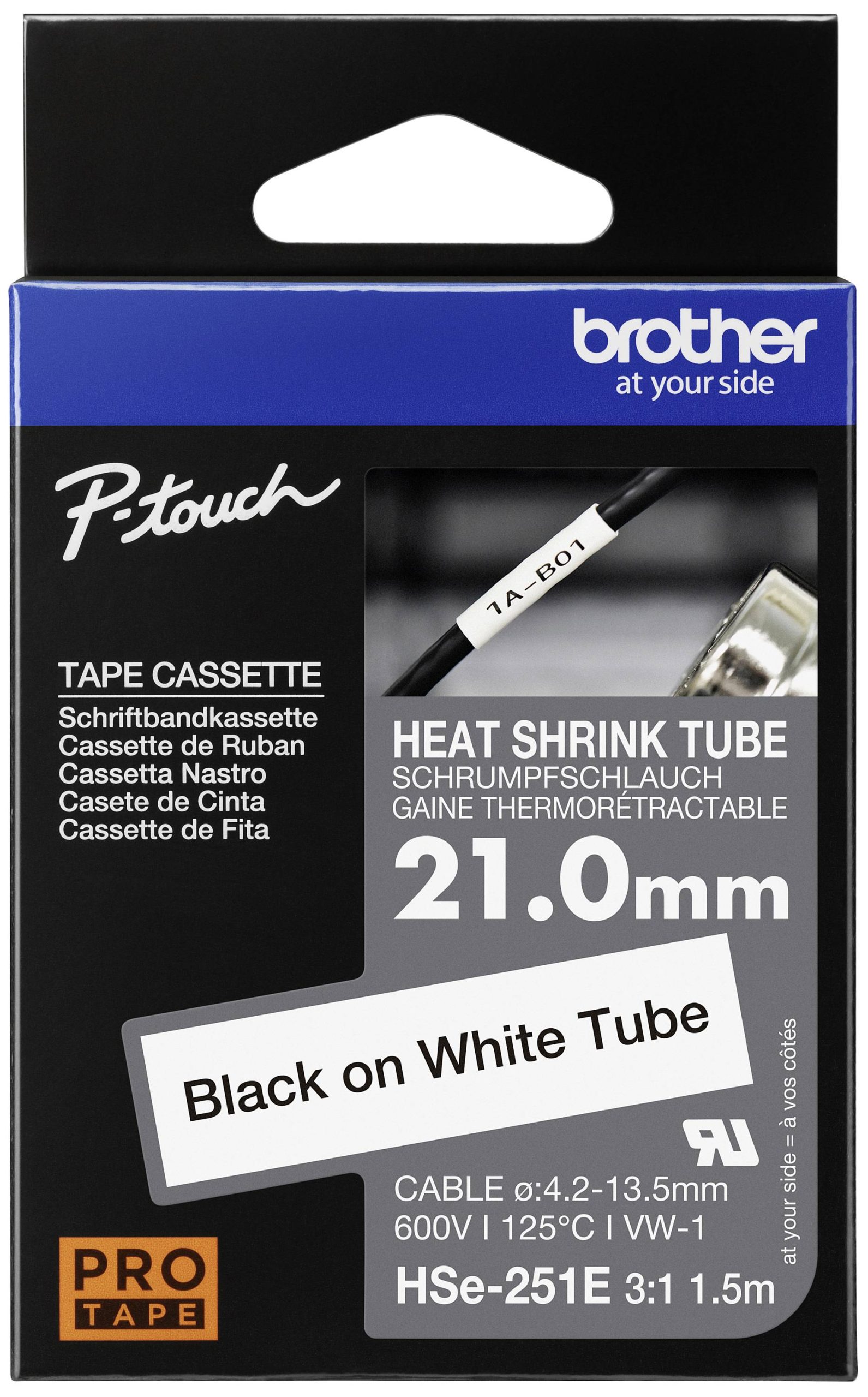 Brother HSE251E Taśma do nadruku termokurczliwa Kolor taśmy: biały Kolor nadruku: czarny 21 mm 1.5 m - obrazek 1