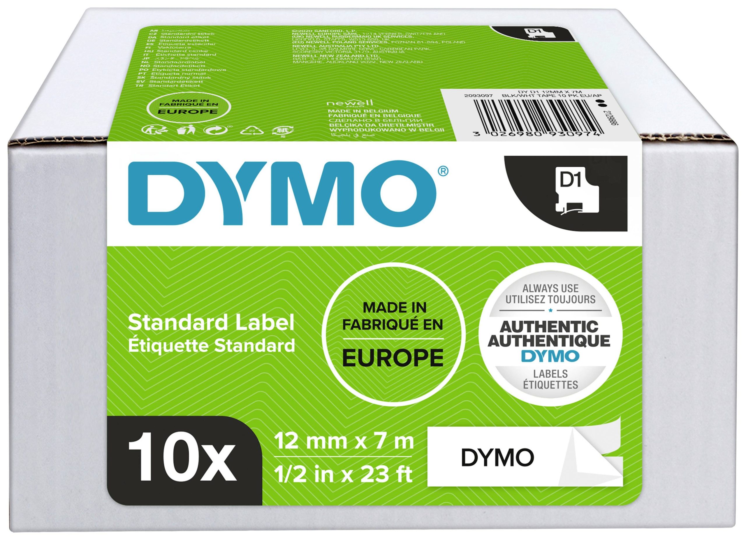 Etykiety Zestaw 10-elementowy Combi-Pack DYMO D1 2093097 poliester Kolor taśmy: biały Kolor nadruku:czarny 12 mm 7 m - obrazek 1