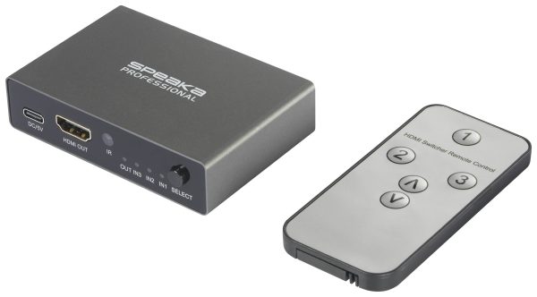 SpeaKa Professional SP-HDS-210 3 Porty Przełącznik HDMI UHD 8K @ 60 Hz, UHD 4K @ 120 Hz
