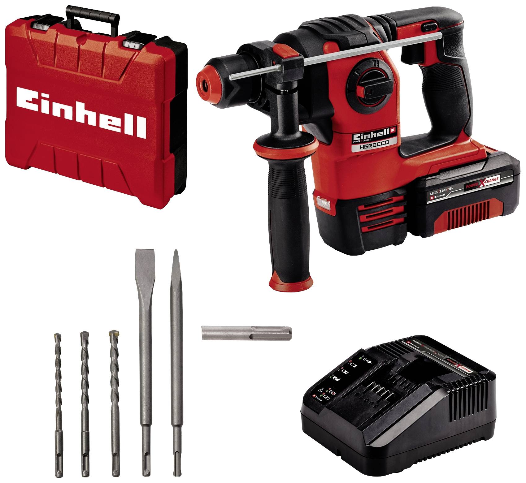 Einhell Power X-Change HEROCCO Kit +5 (1x3,0Ah) SDS-Plus-Młotowiertarka akumulatorowa 18 V 3.0 Ah Li-Ion zaw. akumulator - obrazek 1