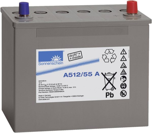 Akumulator ołowiowy GNB Sonnenschein A512/55 A NGA5120055HS0CA, ołowiowo żelowe, 12 V, 55 Ah