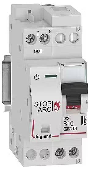 Przełącznik ochrony przeciwpożarowej Legrand DX3 AFDD Brandschutzschalter mit LS-Schalter B16 A, 1P+NR, 6kA, 230VAC, 2TE - obrazek 1