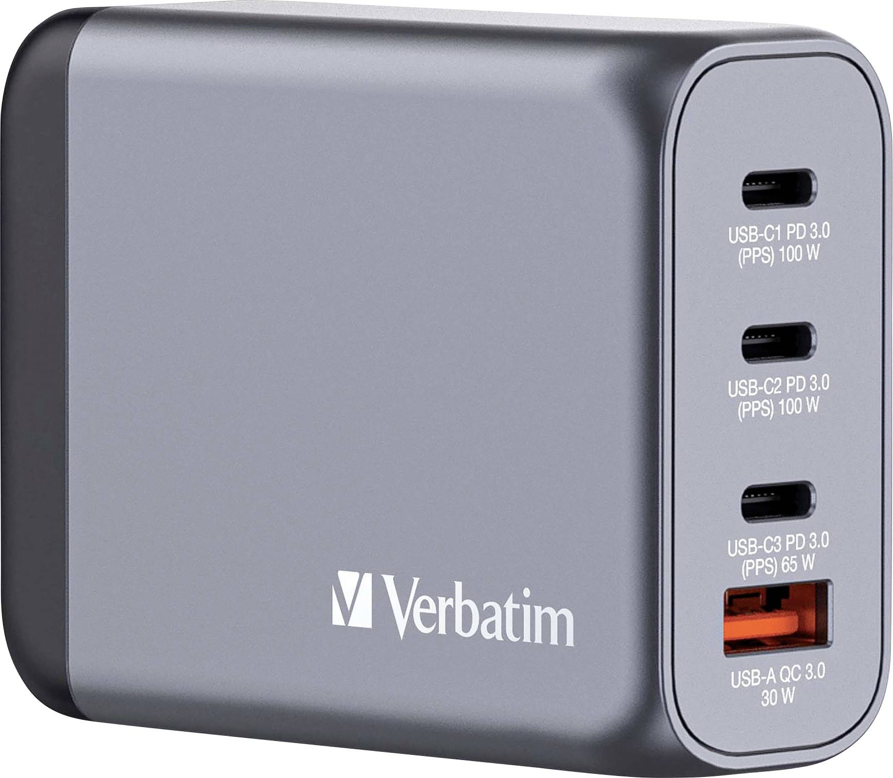 Verbatim GNC-100 Ładowarka podróżna 100 W 1x USB-A, 3x USB-C® Power Delivery, Power Delivery 3.0, QC 3.0 szary GaN, z ad - obrazek 1