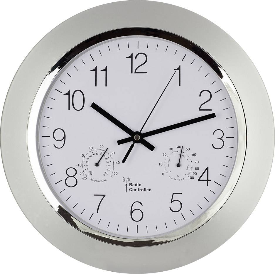 EUROTIME 56004 Sterowany radiowo Zegar ścienny 34 cm x 50 mm srebrny - obrazek 1