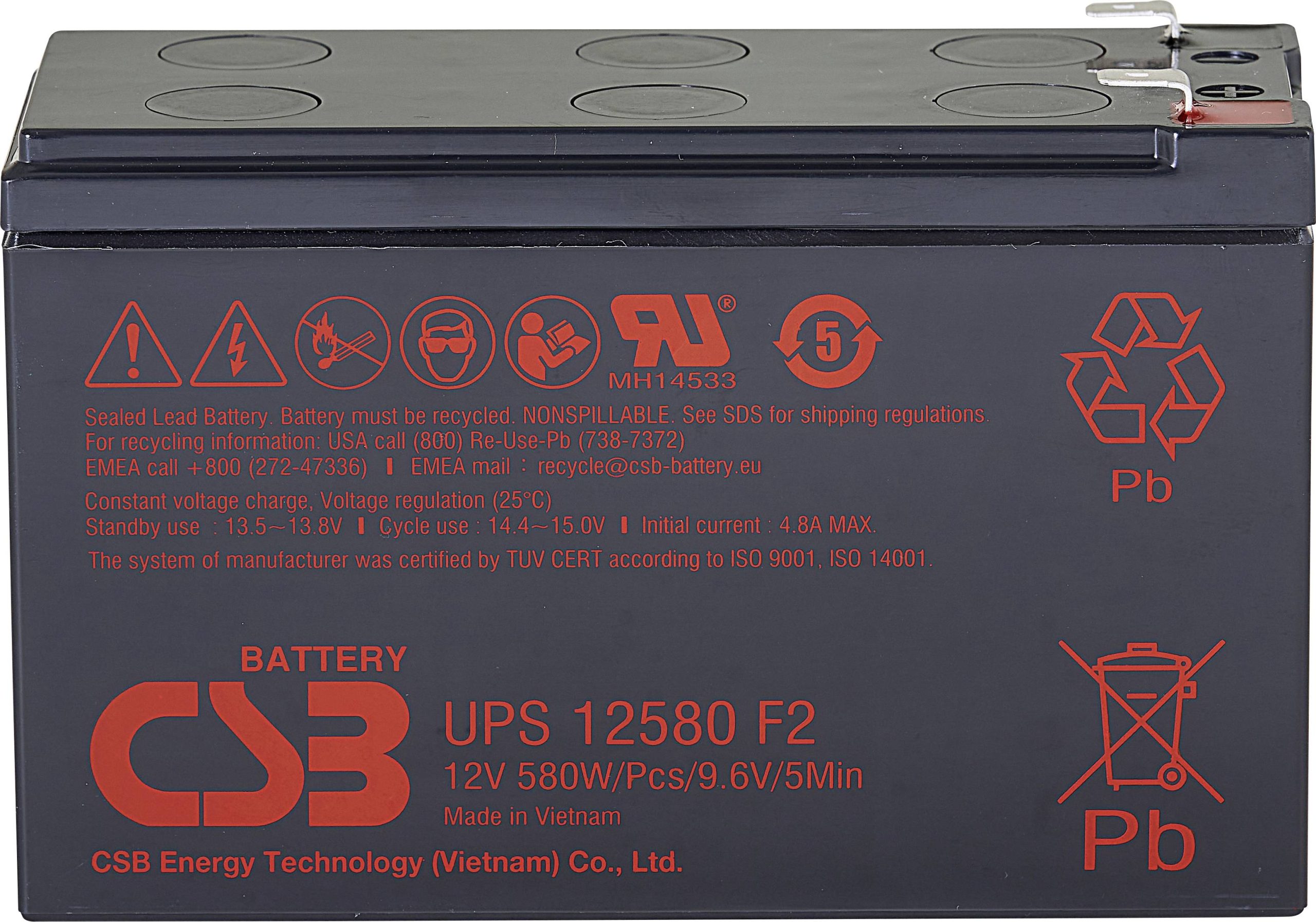 Akumulator ołowiowy CSB Battery UPS 12580 high-rate UPS12580F2, AGM, 12 V, 9.4 Ah - obrazek 1