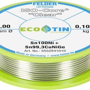 Cyna lutownicza Felder ISO-Core „Clear” Sn100Ni+ szpula Sn99,25Cu0,7Ni0,05 0.100 kg 1 mm Cyna lutownicza Felder ISO-Core „Clear” Sn100Ni+ szpula Sn99,25Cu0,7Ni0,05 0.100 kg 1 mm