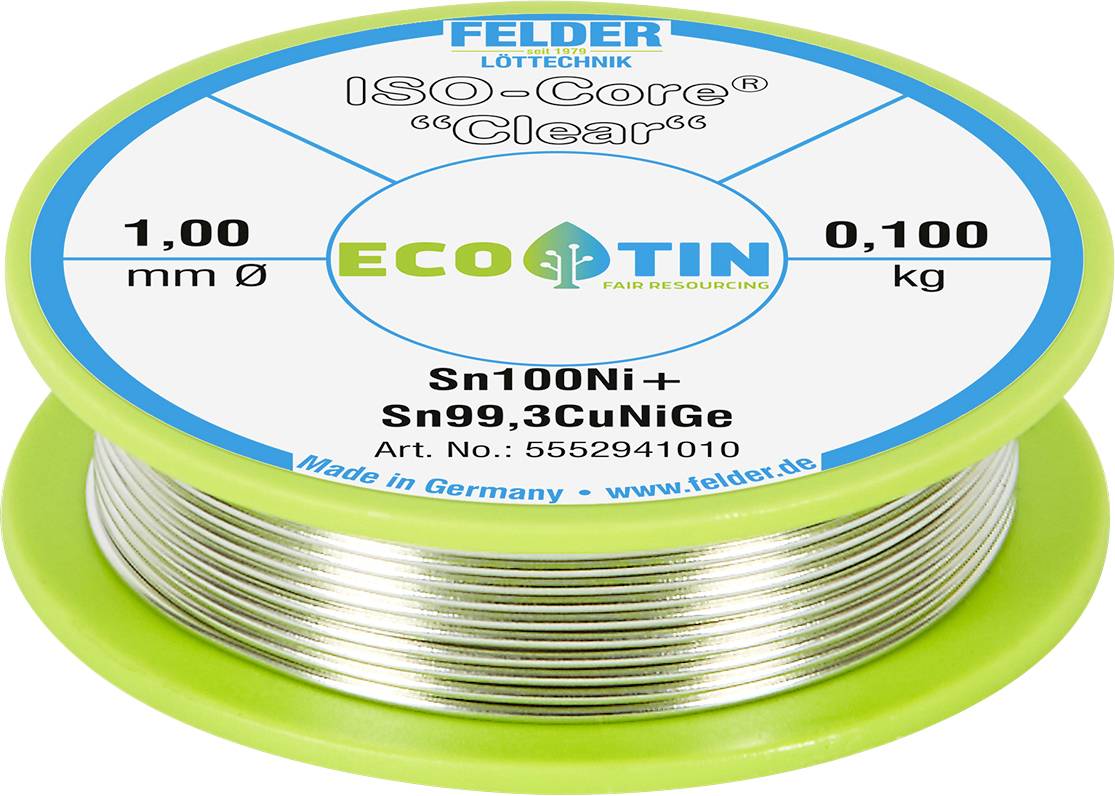 Cyna lutownicza Felder ISO-Core "Clear" Sn100Ni+ szpula Sn99,25Cu0,7Ni0,05 0.100 kg 1 mm - obrazek 1