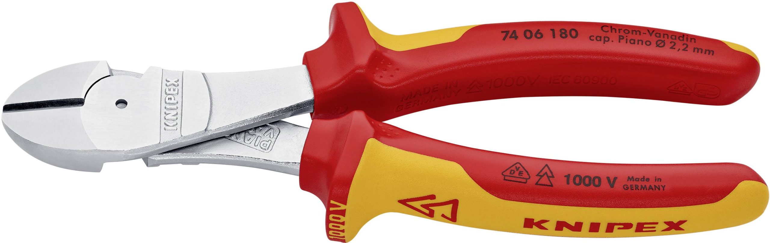 Szczypce boczne wzmocnione Knipex 74 06 180, 180 mm, 64 HRC, VDE - obrazek 1